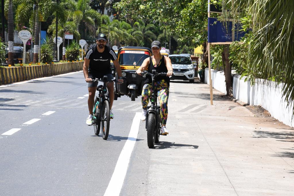 B-Town couple Neha Dhupia and Angad Bedi took over Mumbai streets on Bicycles celebrating ‘World Bicycle Day’