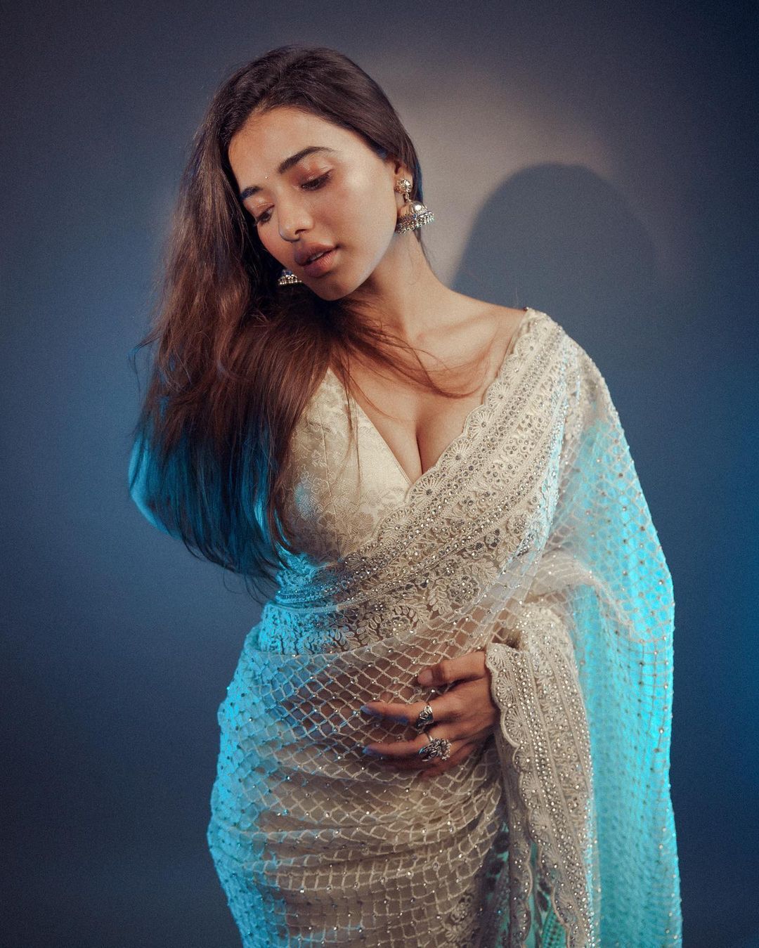 BRO actress Ketika Sharma Dazzles in Traditional Elegance, looks stunning in a white sheer saree