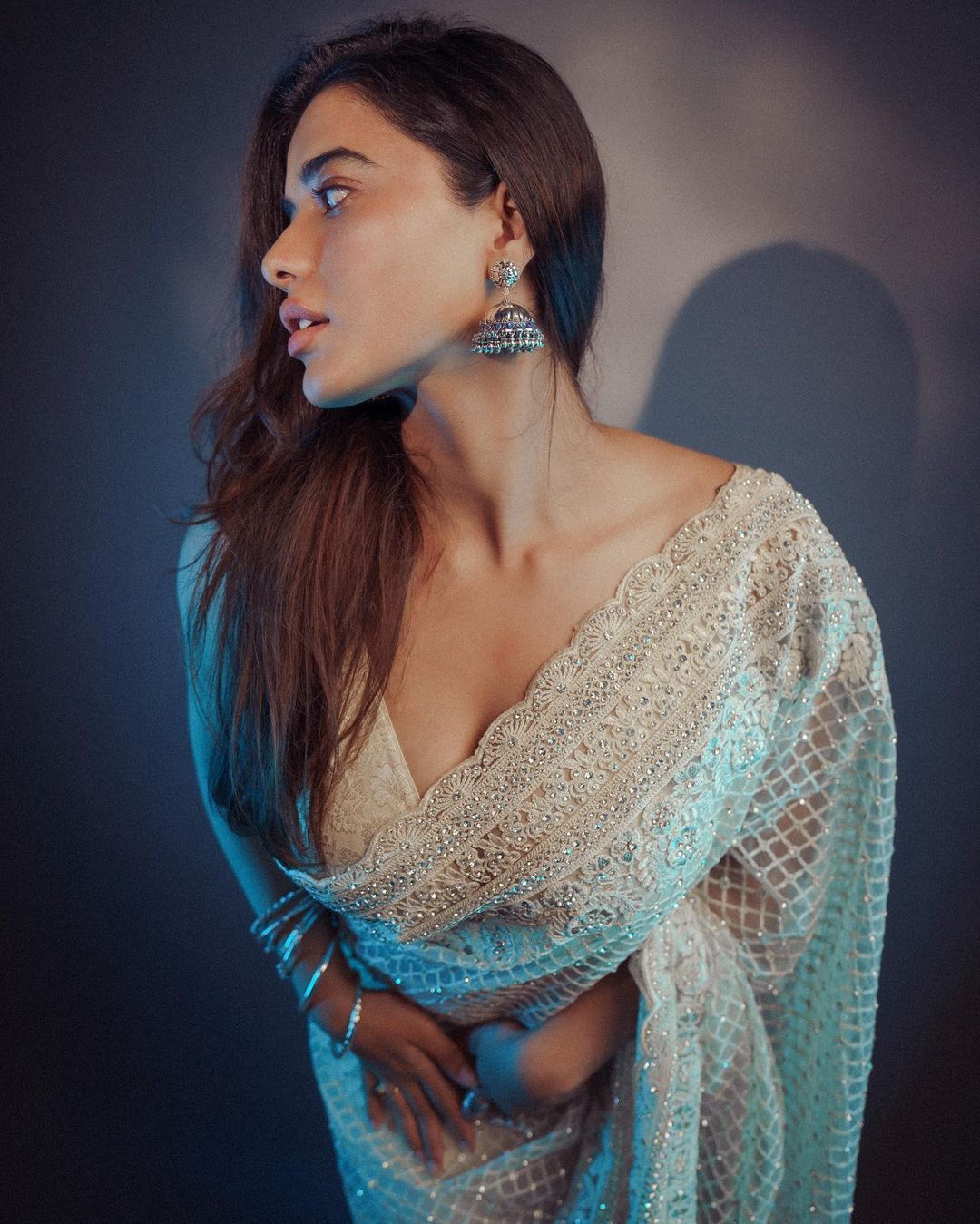 BRO actress Ketika Sharma Dazzles in Traditional Elegance, looks stunning in a white sheer saree