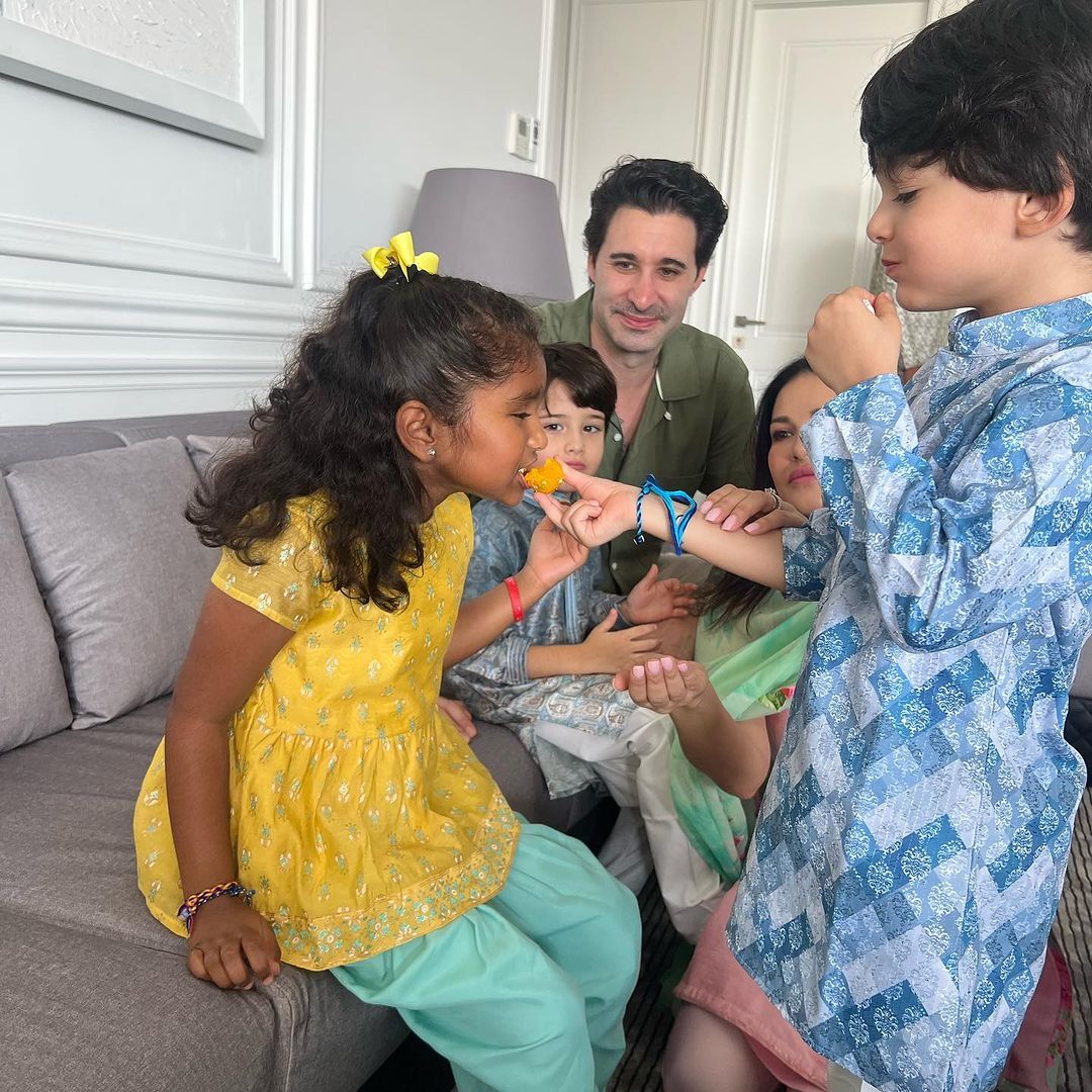 Raksha Bandhan 2023: Sunny Leone Marks Raksha Bandhan with Family, Adorns Traditional Suit for the Occasion