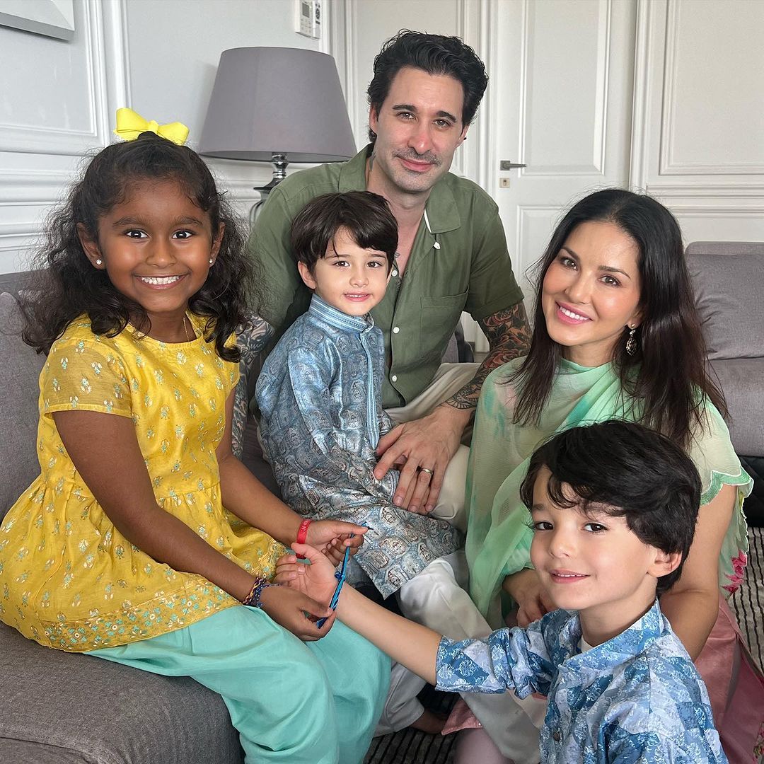 Raksha Bandhan 2023: Sunny Leone Marks Raksha Bandhan with Family, Adorns Traditional Suit for the Occasion