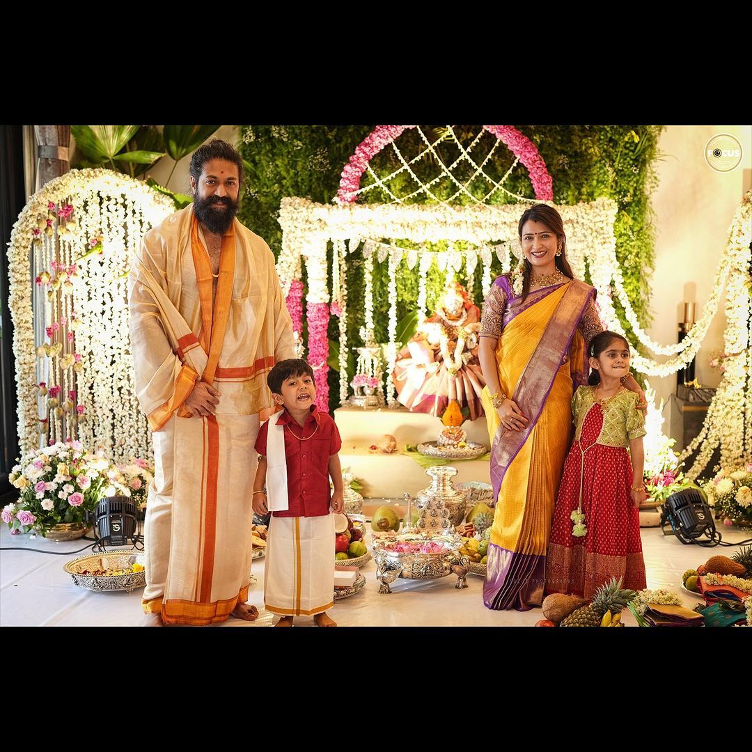 Yash and Radhika Pandit's Heartwarming Varamahalakshmi Puja Celebration with Kids in Traditional Attire