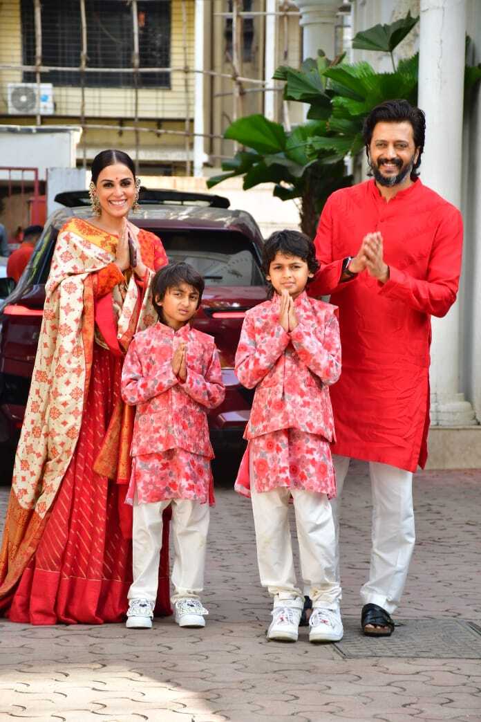 Ganesh Chaturthi 2023: Riteish Deshmukh, Genelia D'Souza, and Kids Shine in Matching Traditional Outfits