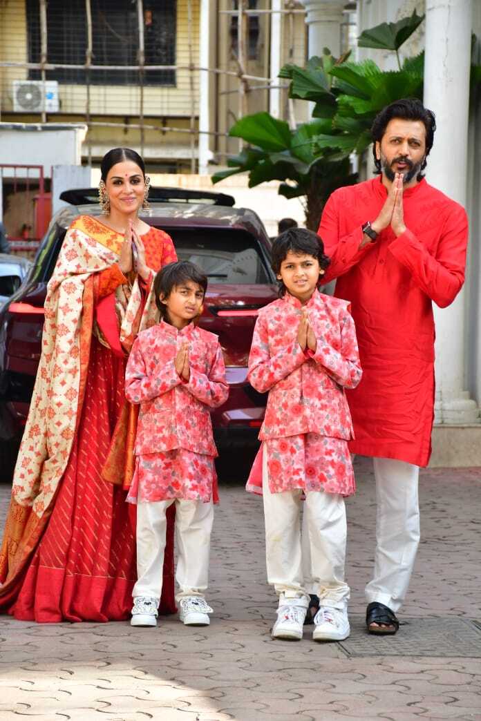 Ganesh Chaturthi 2023: Riteish Deshmukh, Genelia D'Souza, and Kids Shine in Matching Traditional Outfits