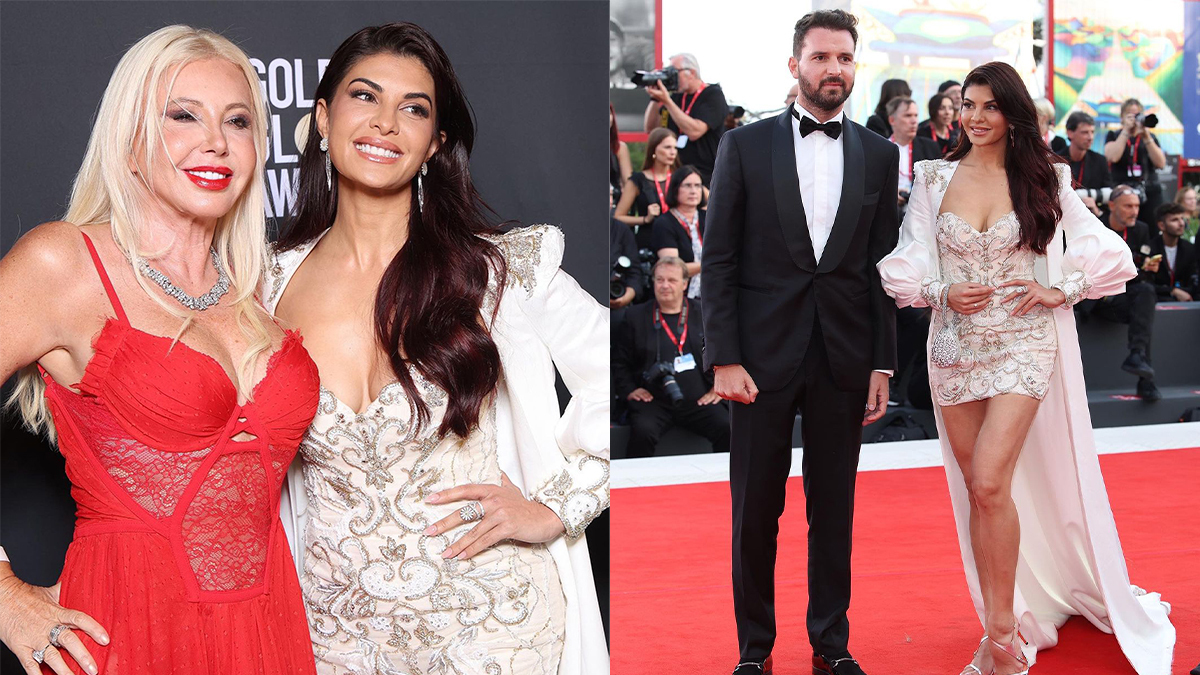 Jacqueline Fernandez Radiates Elegance in a Mini Dress at Venice's Ferrari Red Carpet Event