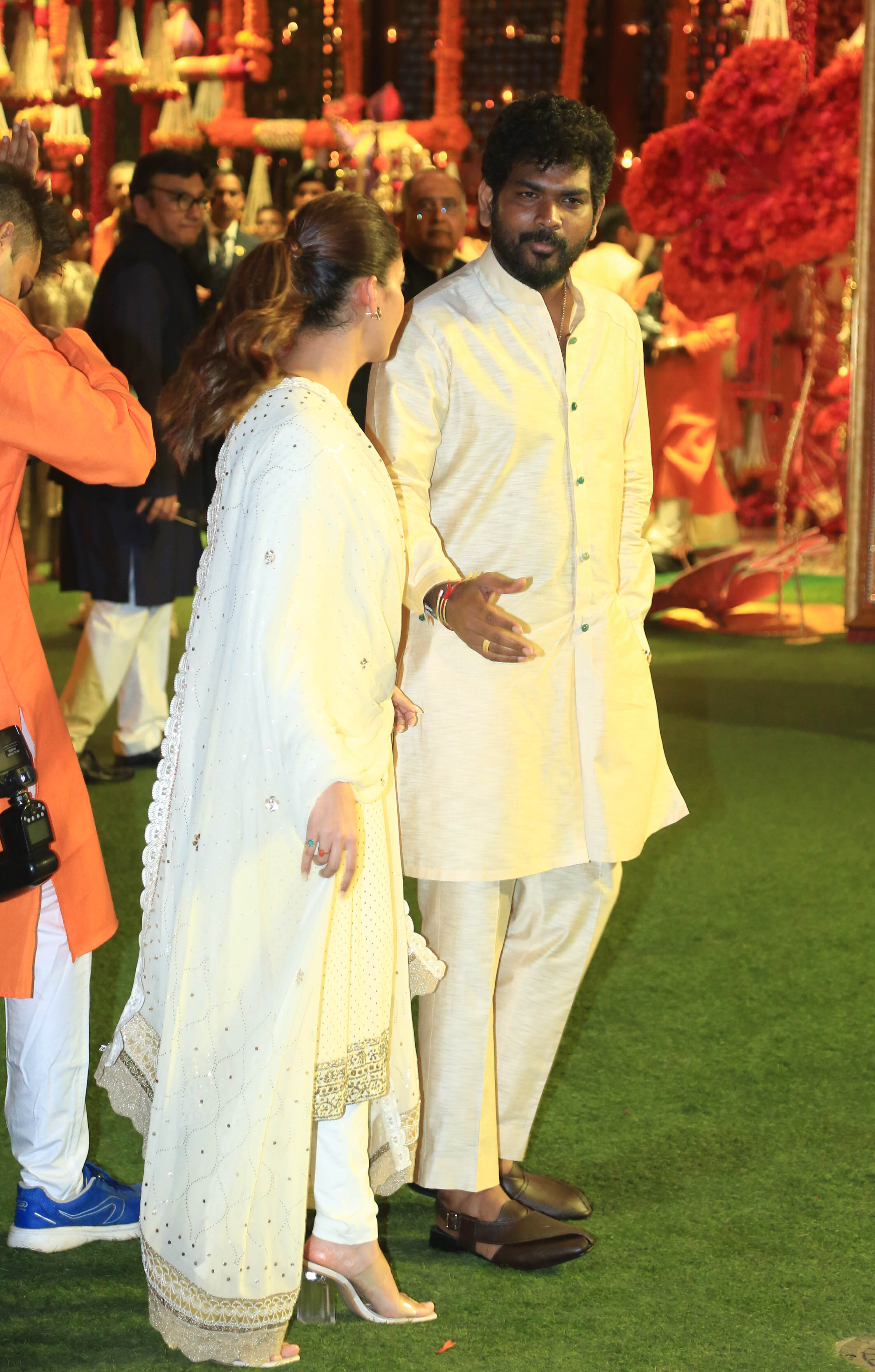 Nayanthara and Vignesh Shivan Shine in Coordinated White Traditional Attire at Ambani's Ganesh Chaturthi Bash
