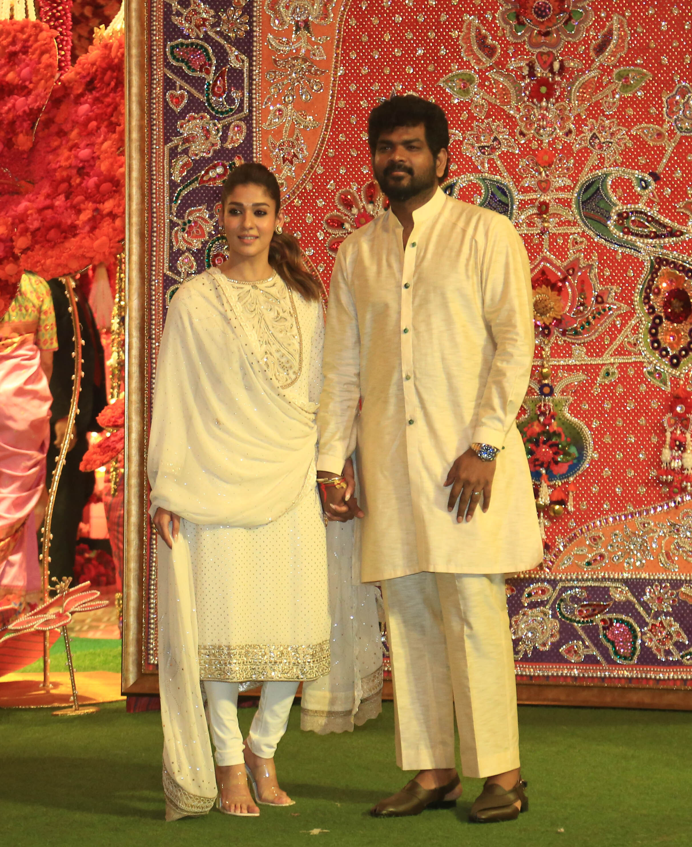Nayanthara and Vignesh Shivan Shine in Coordinated White Traditional Attire at Ambani's Ganesh Chaturthi Bash