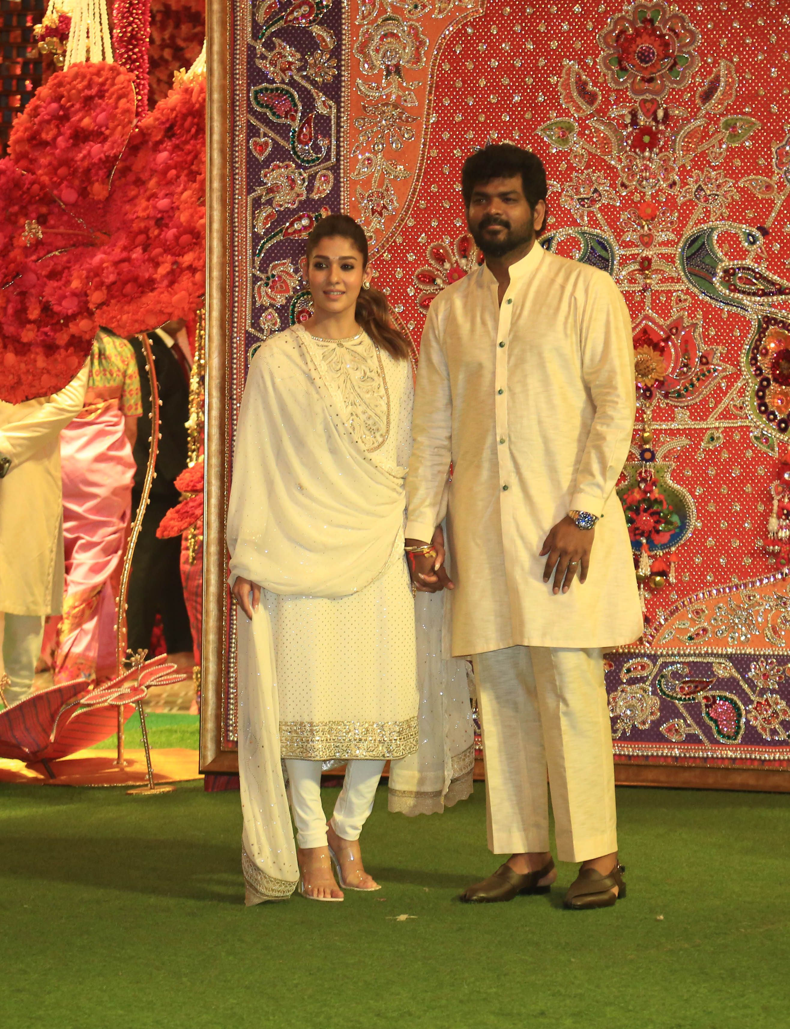 Nayanthara and Vignesh Shivan Shine in Coordinated White Traditional Attire at Ambani's Ganesh Chaturthi Bash