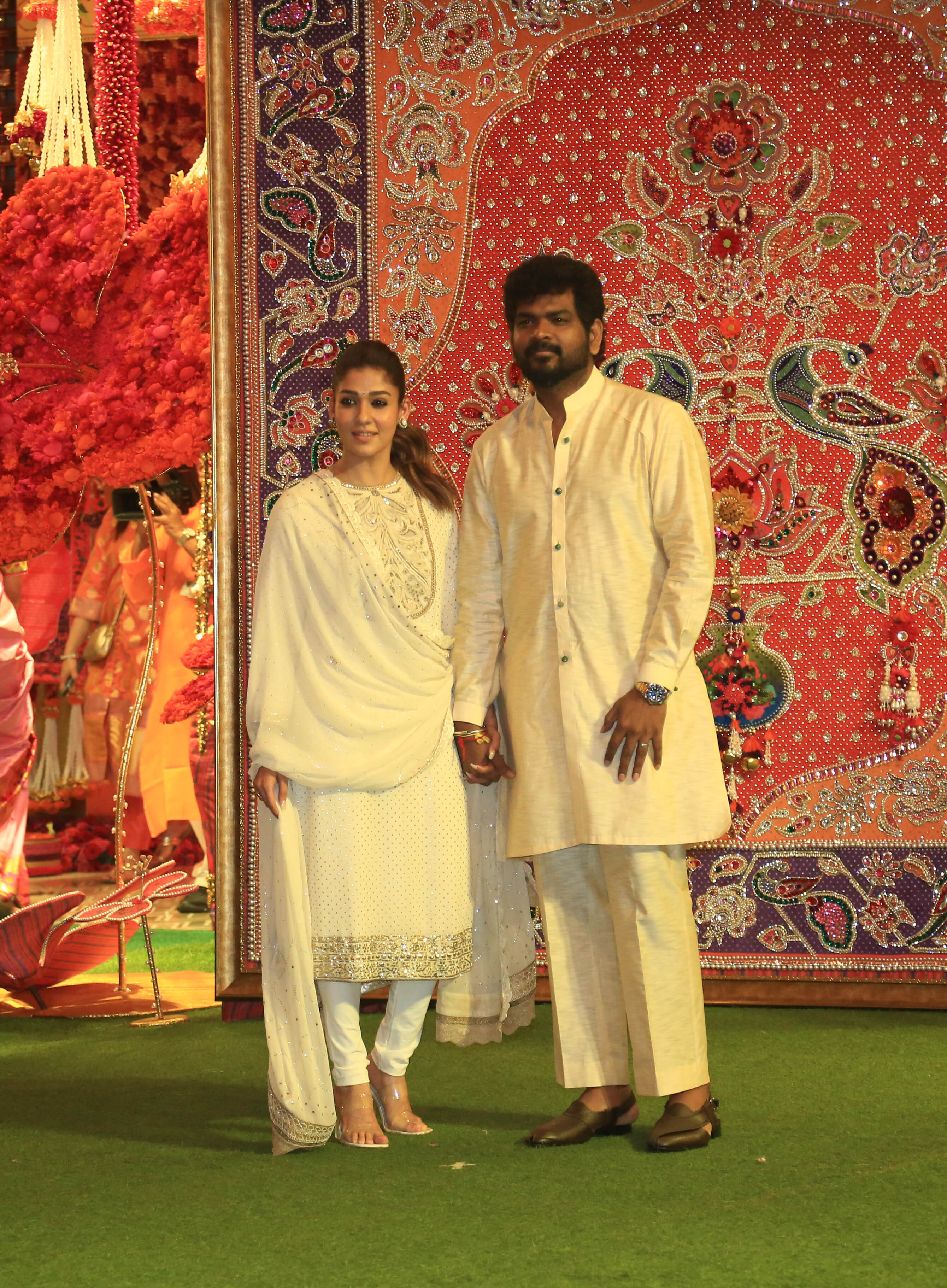 Nayanthara and Vignesh Shivan Shine in Coordinated White Traditional Attire at Ambani's Ganesh Chaturthi Bash