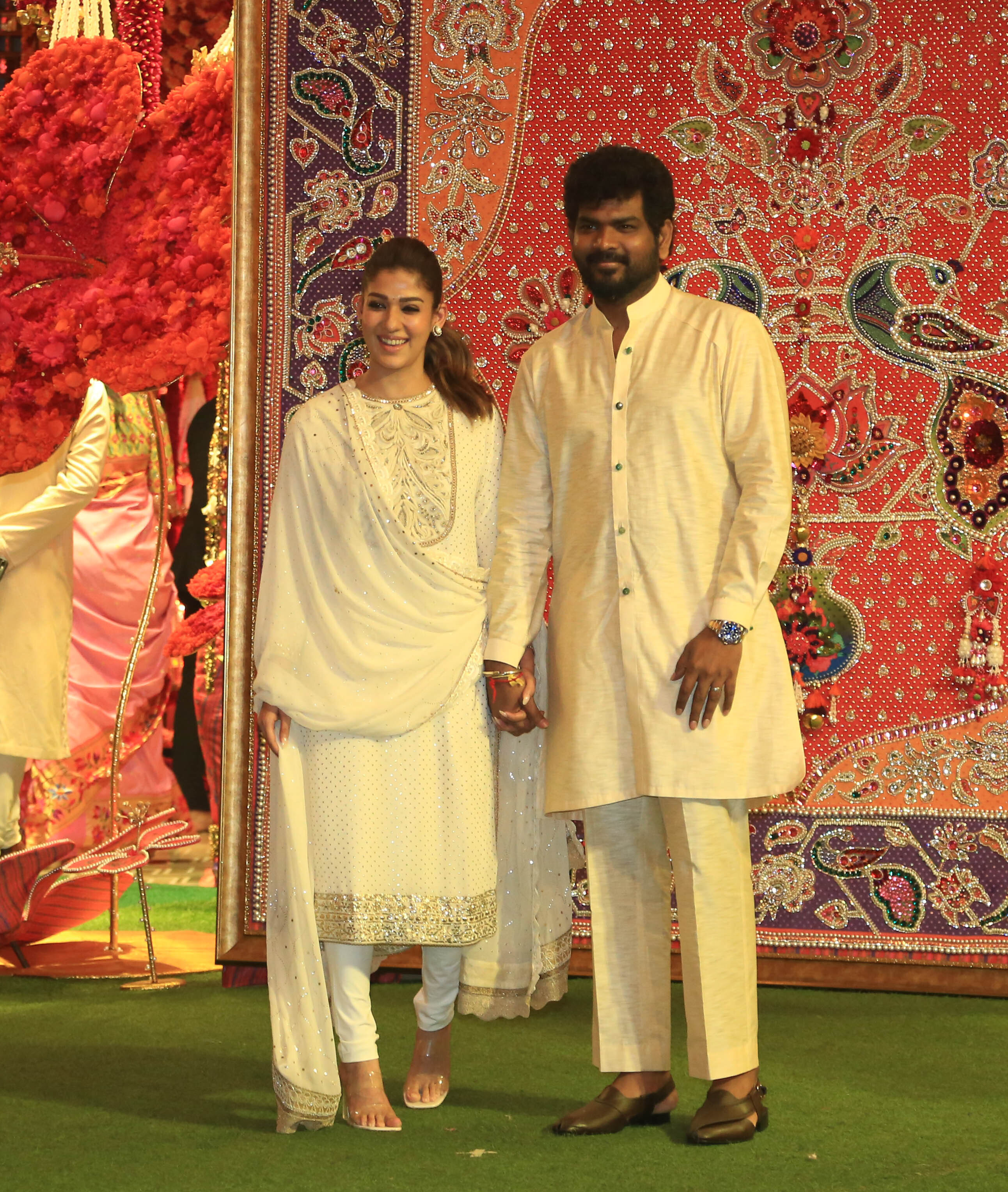 Nayanthara and Vignesh Shivan Shine in Coordinated White Traditional Attire at Ambani's Ganesh Chaturthi Bash