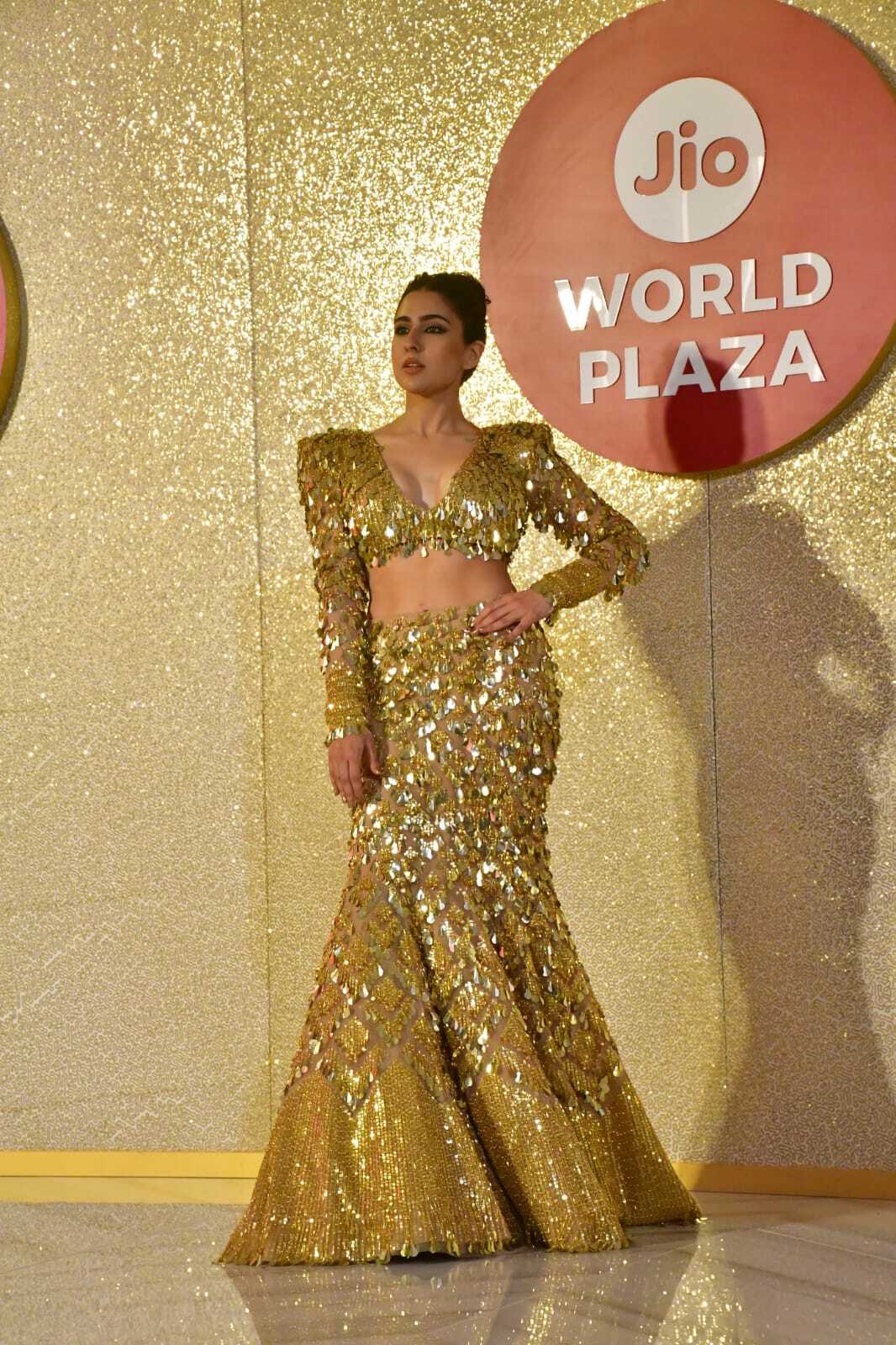 Sara Ali Khan Shines in a Golden Sequin Gown at Jio World Plaza Launch