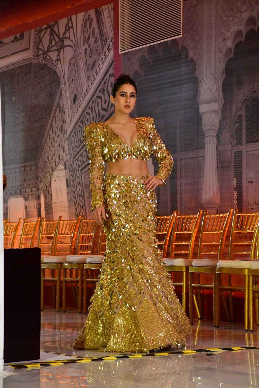 Sara Ali Khan Shines in a Golden Sequin Gown at Jio World Plaza Launch