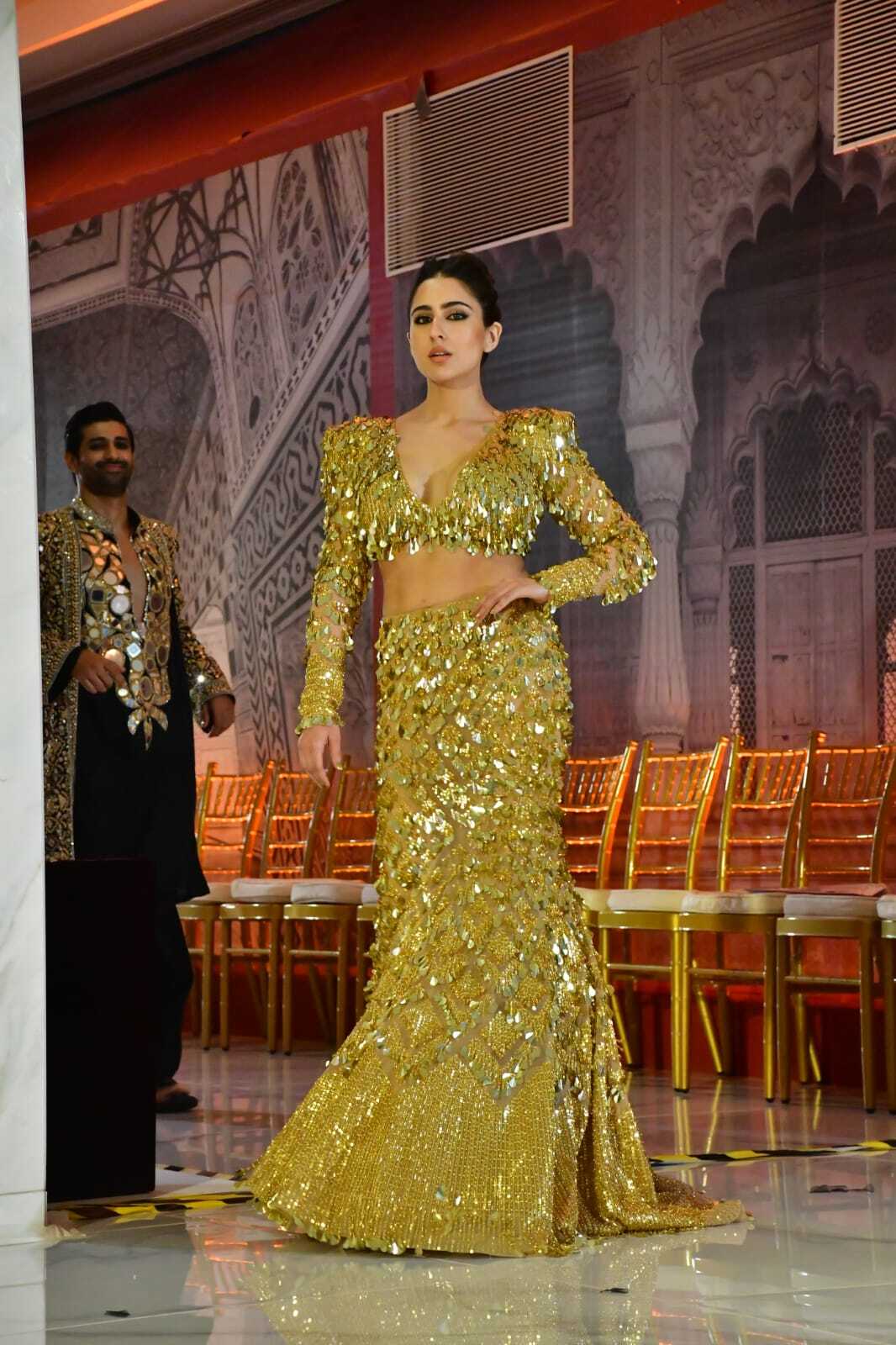 Sara Ali Khan Shines in a Golden Sequin Gown at Jio World Plaza Launch