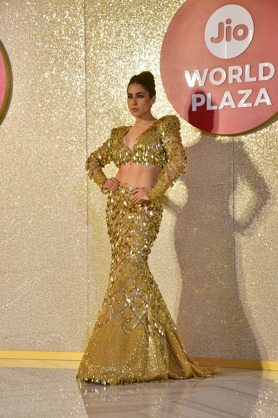 Sara Ali Khan Shines in a Golden Sequin Gown at Jio World Plaza Launch