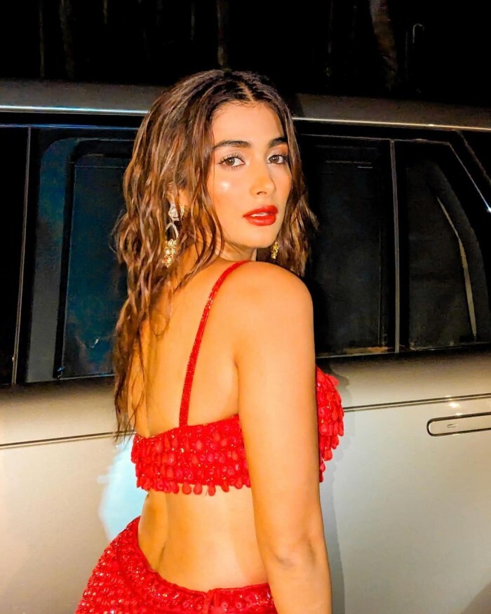Pooja Hegde in Red Lehenga