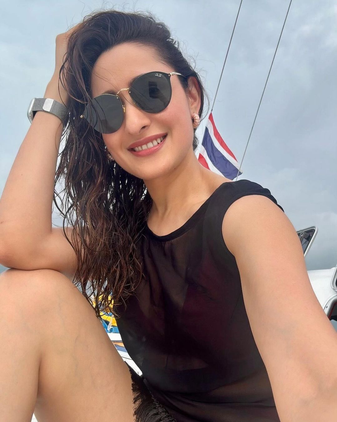 Pragya Jaiswal In Black Monokini Enjoying her vacation