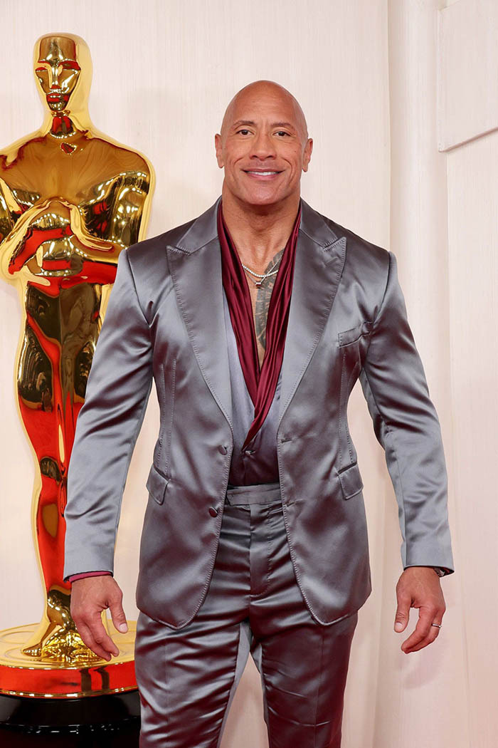 Dwayne Johnson at 2024 oscars red carpet.