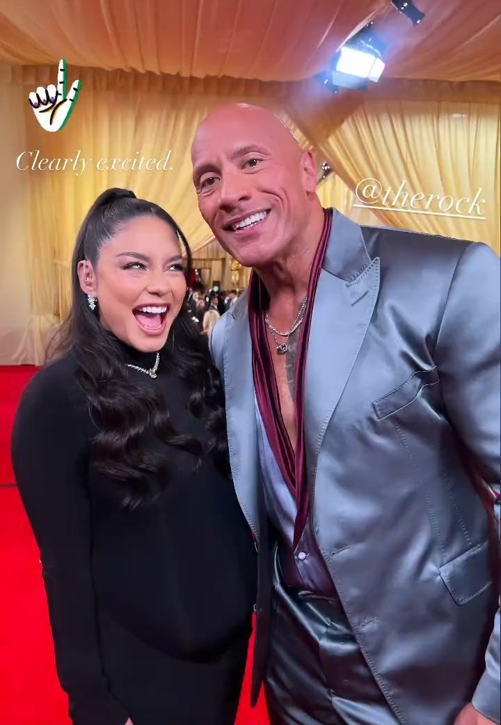 Vanessa Hudgens and Dwayne Johnson at 2024 oscars red carpet.