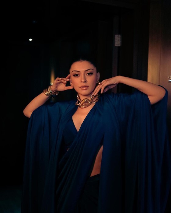 Hansika Motwani in blue saree