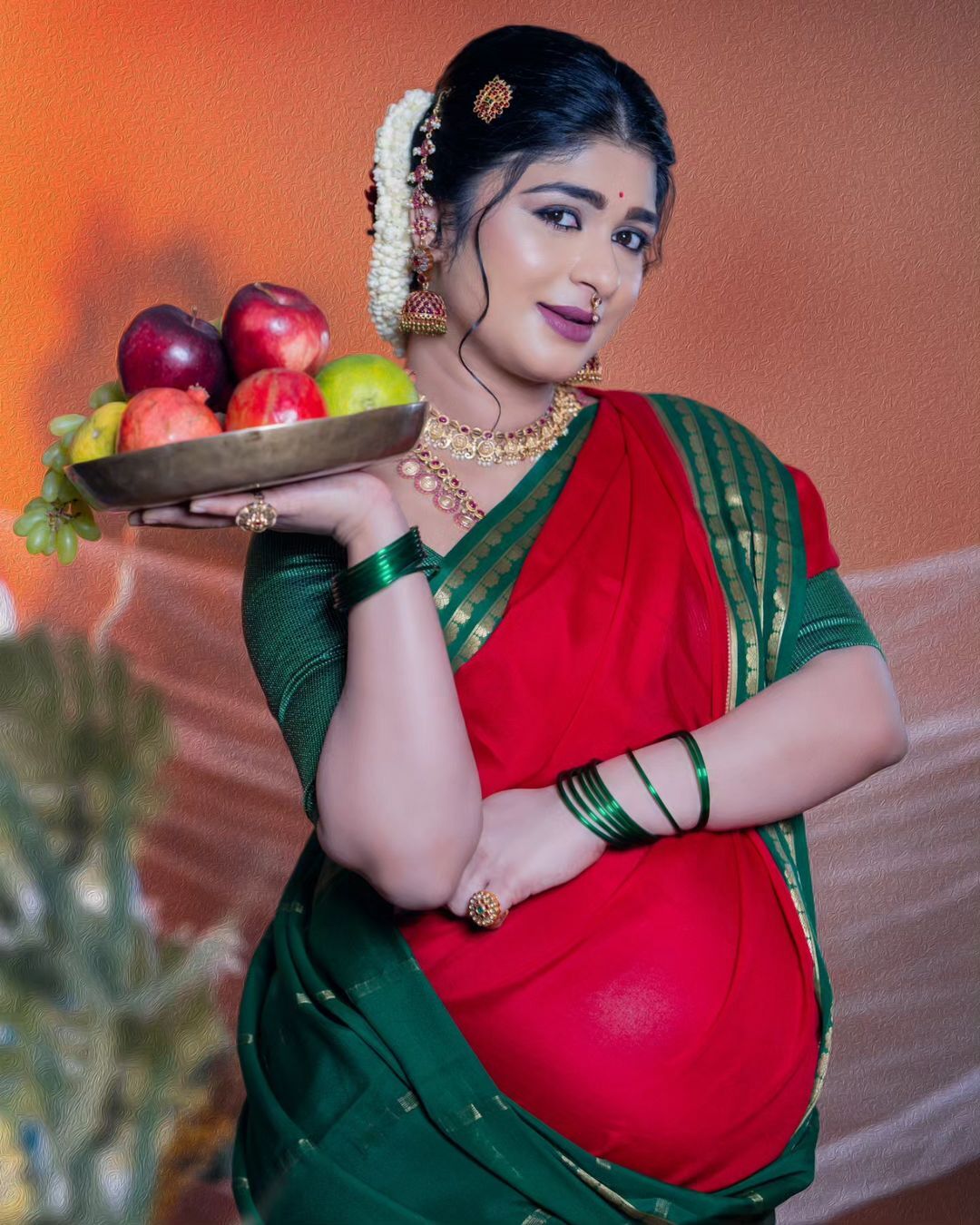 Aditi prabhudeva recreates iconic Ravi Varma paintings in her maternity photoshoot