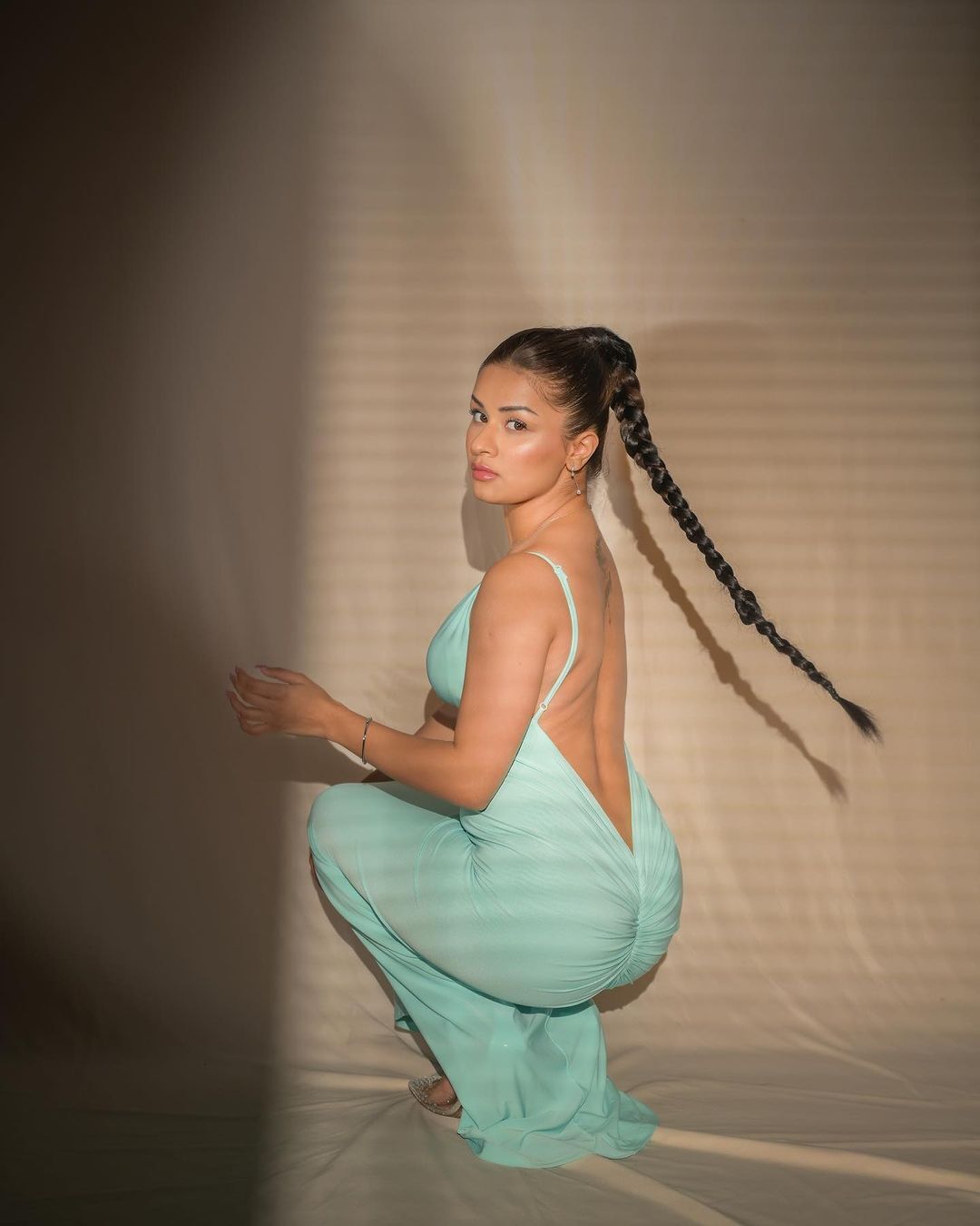 Avneet Kaur stuns in a mesmerizing sky blue backless bodycon ensemble