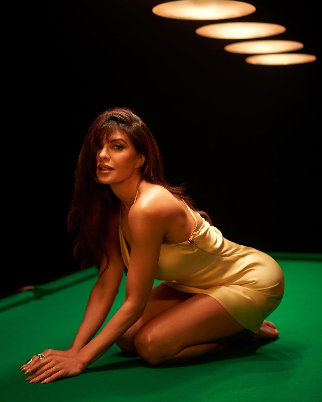Jacqueline Fernandez's poised charm takes center stage in this elegant dress, redefining glamour