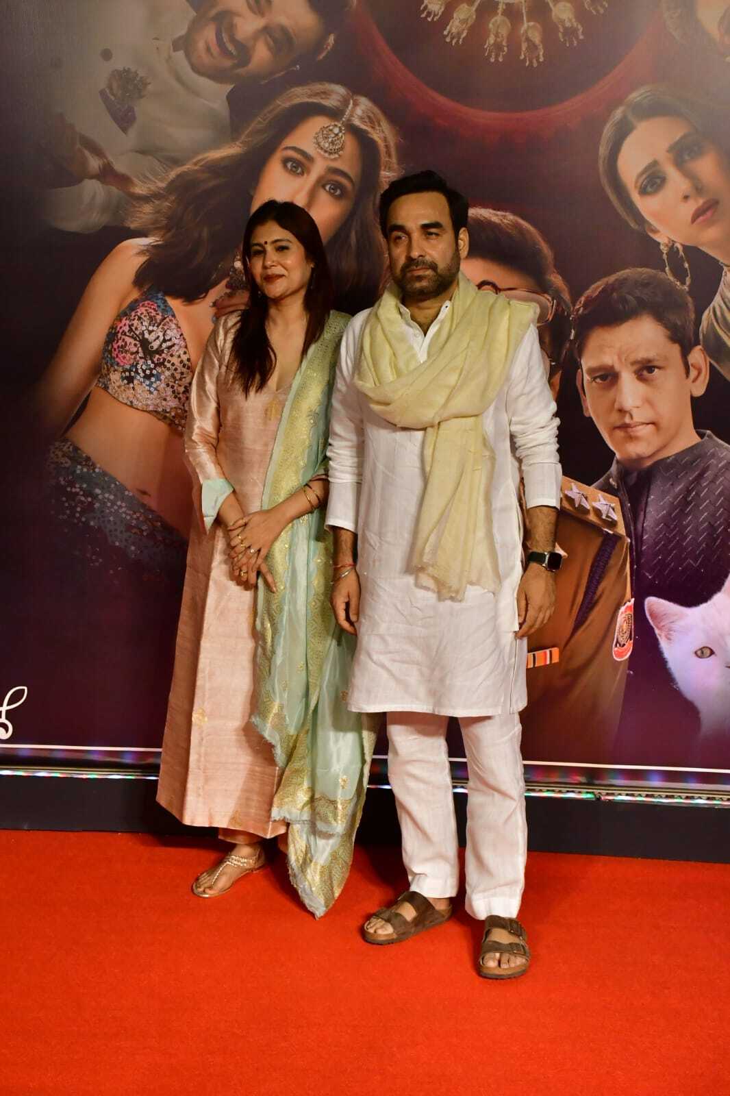 Pankaj Tripathi with his wife at the special screening of Murder Mubarak.
