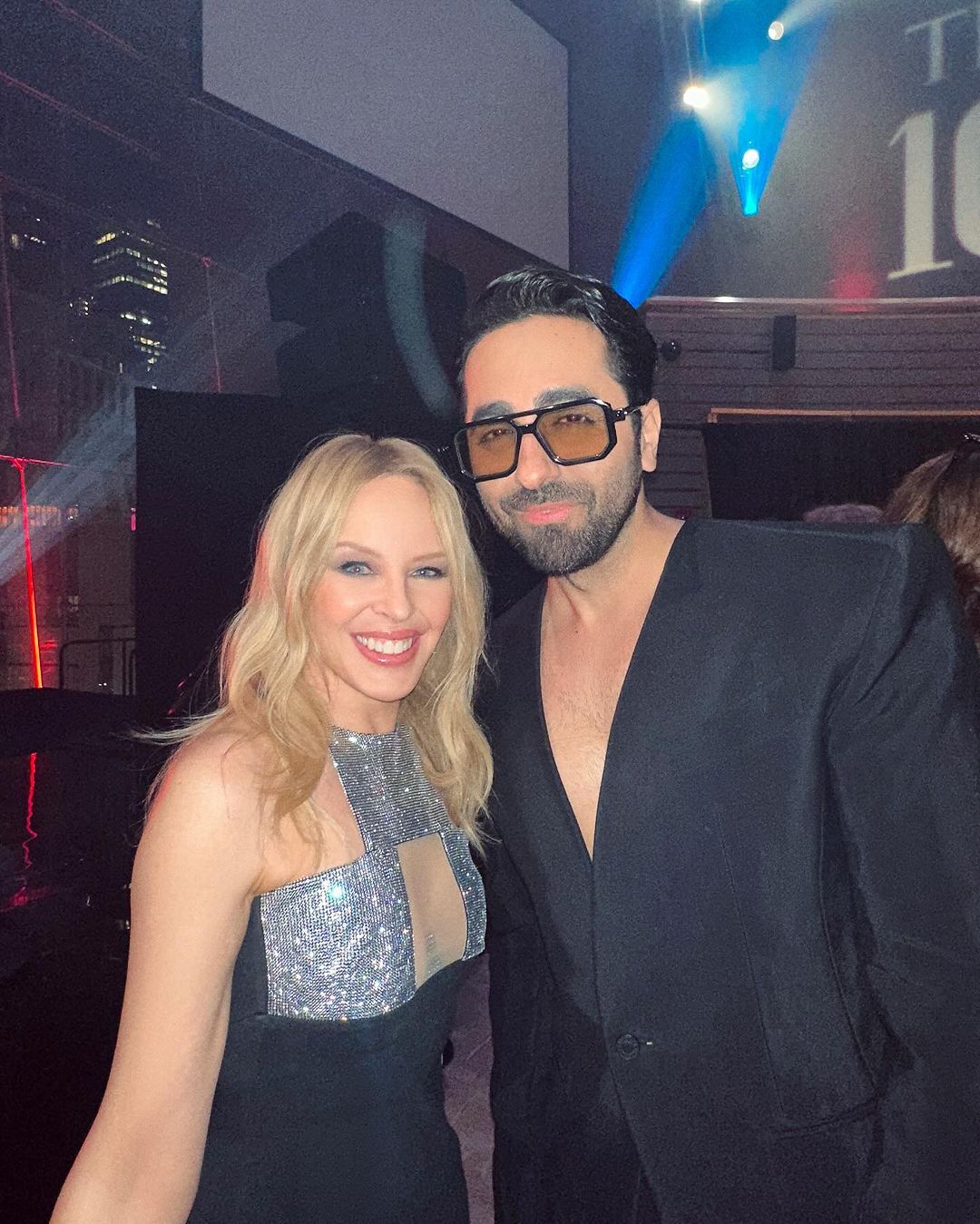 Ayushmann smiling alongside Australian singer Kylie Minogue