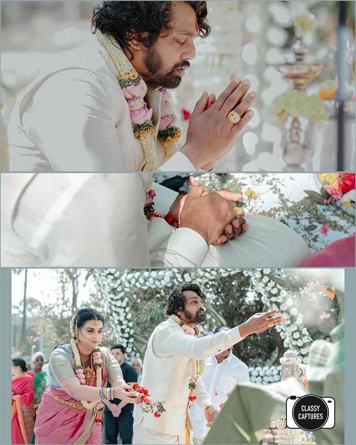 Dhruva and Prerena were captured in happy spirits as they bowed down to seek blessings.