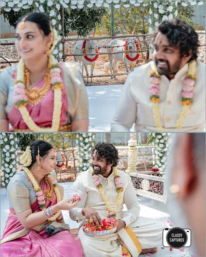 Dhruva opted for a traditional look, wearing a white kurta and dhoti.