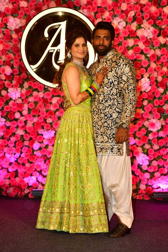 Arti wore a stunning lime green lehenga and iance was seen in an embellished sherwani
