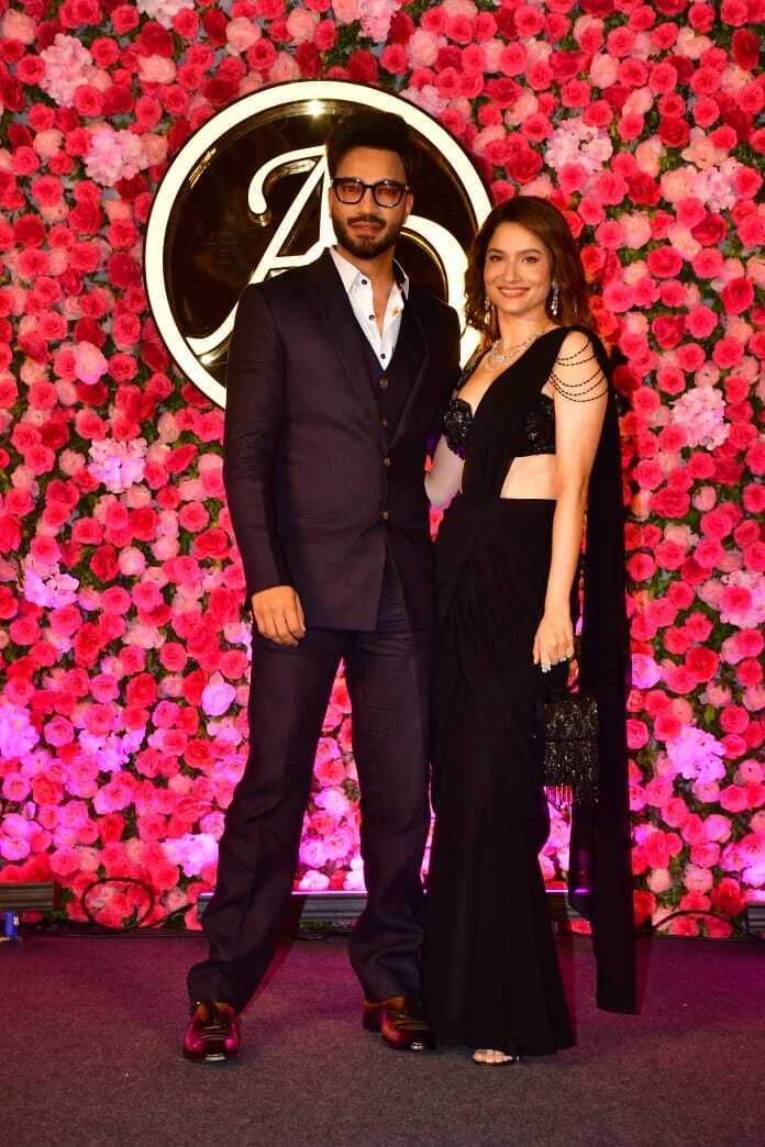 Ankita Lokhande with Vicky Jain at Arti Singh and Dipak Chauhan's sangeet ceremony in Mumbai.