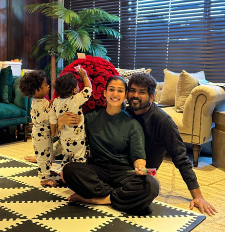 Nayanthara, Vignesh Shivan, and their adorable twins.
