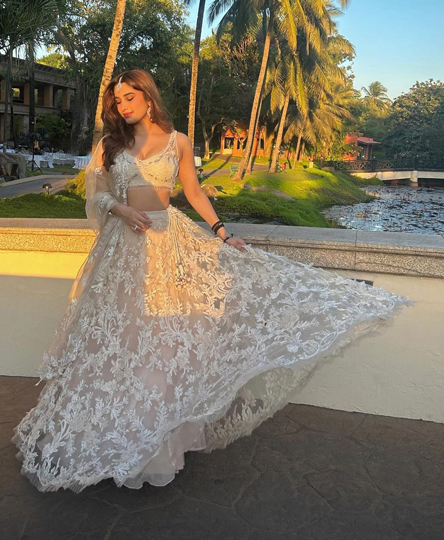 Rasha was seen flaunting her beauty in a gorgeous white lehenga