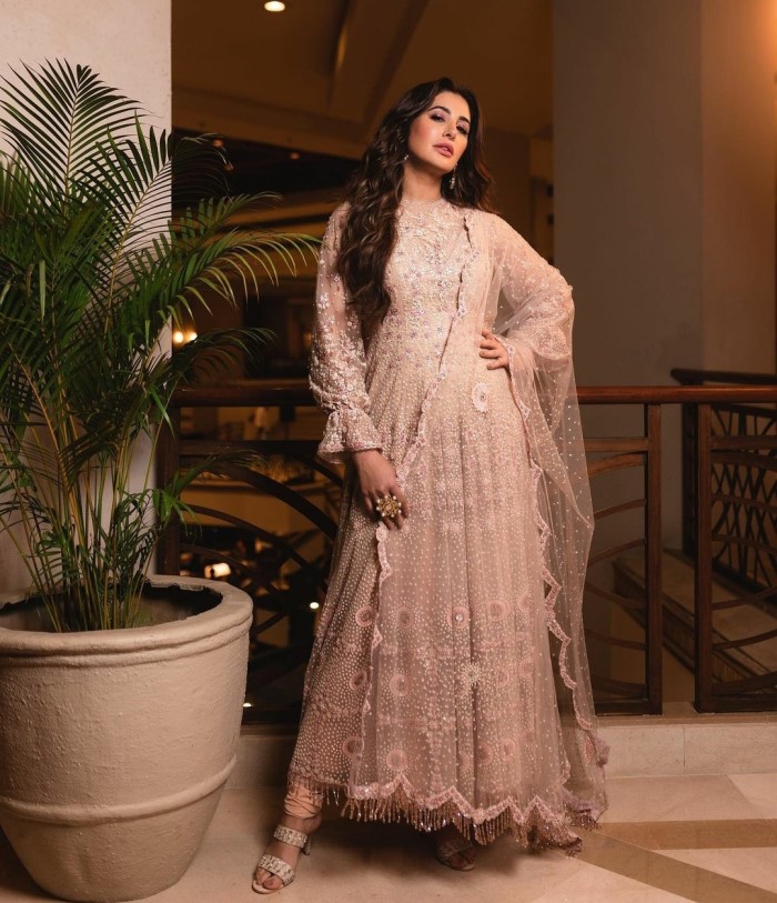 Nargis Fakhri showcased her impeccable fashion sense in this intricately adorned anarkali ensemble