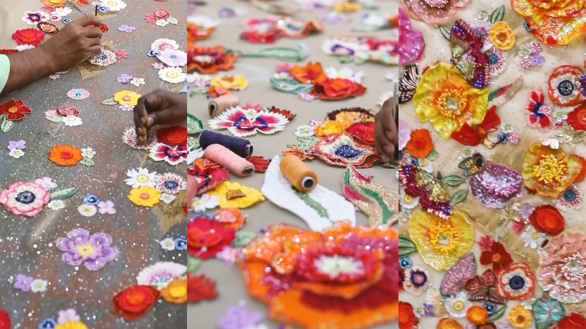 The gown, titled “River of Life,” symbolized nature’s beauty and took over 10,000 hours to create