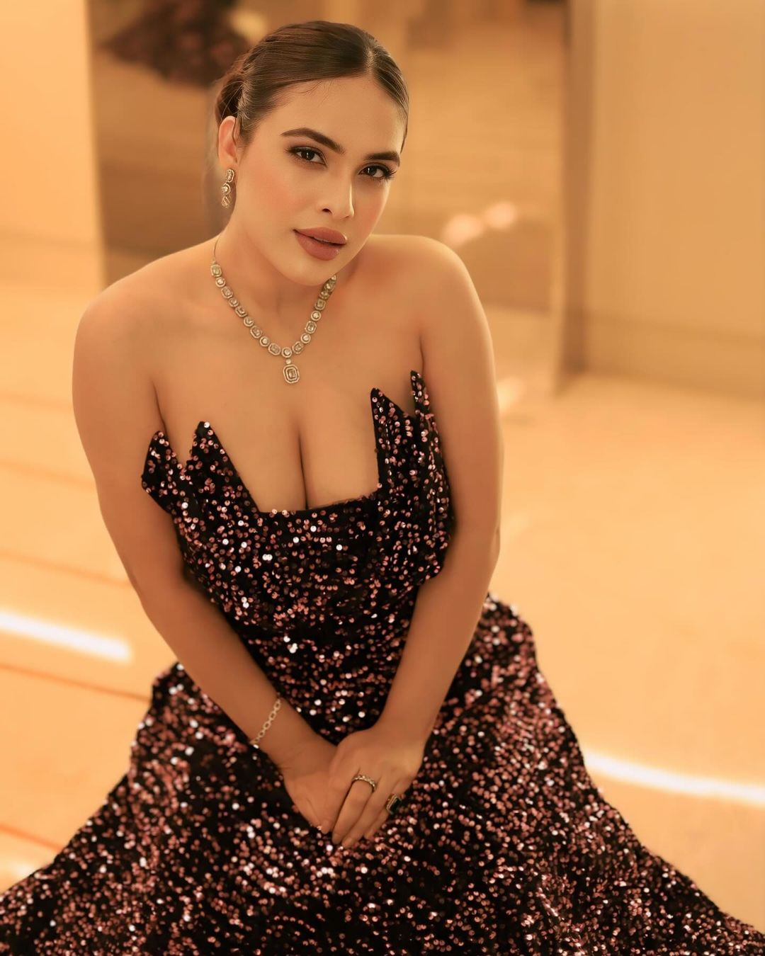 Neha Malik Dazzles in a Black Sequined Gown