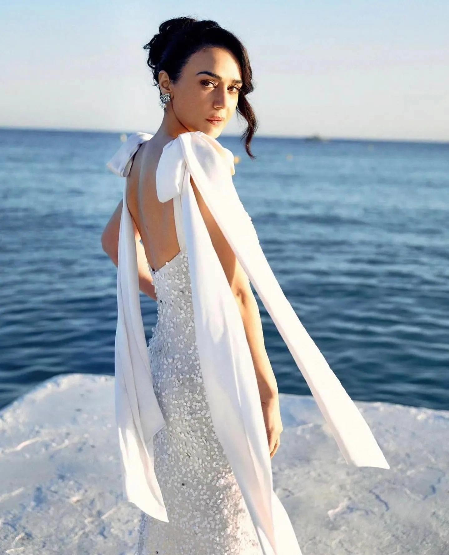 Priety Zinta Dazzles in a White Gown at Cannes 2024.