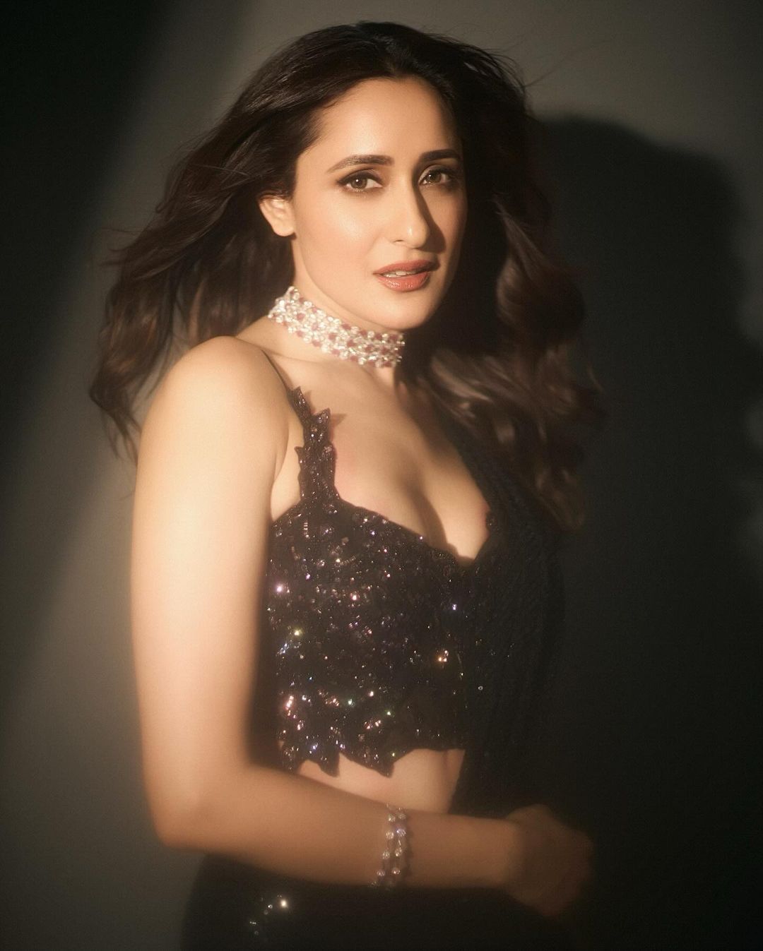 Pragya Jaiswal's black sequined saree is a showstopper, radiating timeless beauty