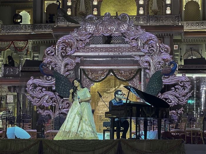 Singers Shreya Ghoshal and A. R. Rahman perform during the second day of Anant Ambani and Radhika Merchant's wedding reception ‘Mangal Utsav’,