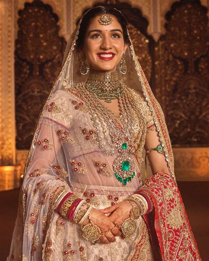 Anant Ambani Radhika Merchant Wedding Bridal Look Wears Traditional Red White Lehenga
