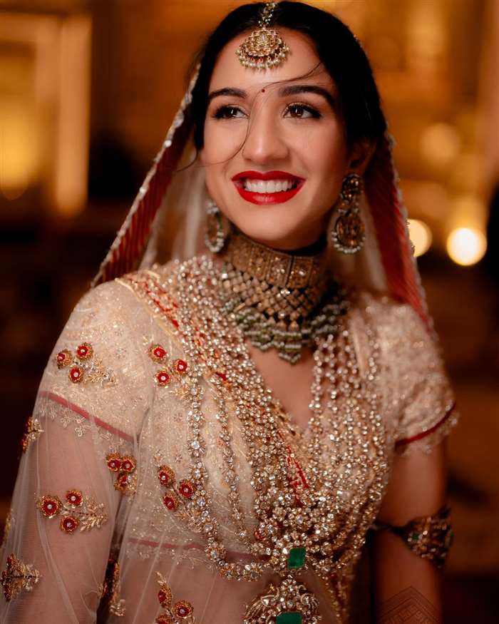Anant Ambani Radhika Merchant Wedding Bridal Look Wears Traditional Red White Lehenga