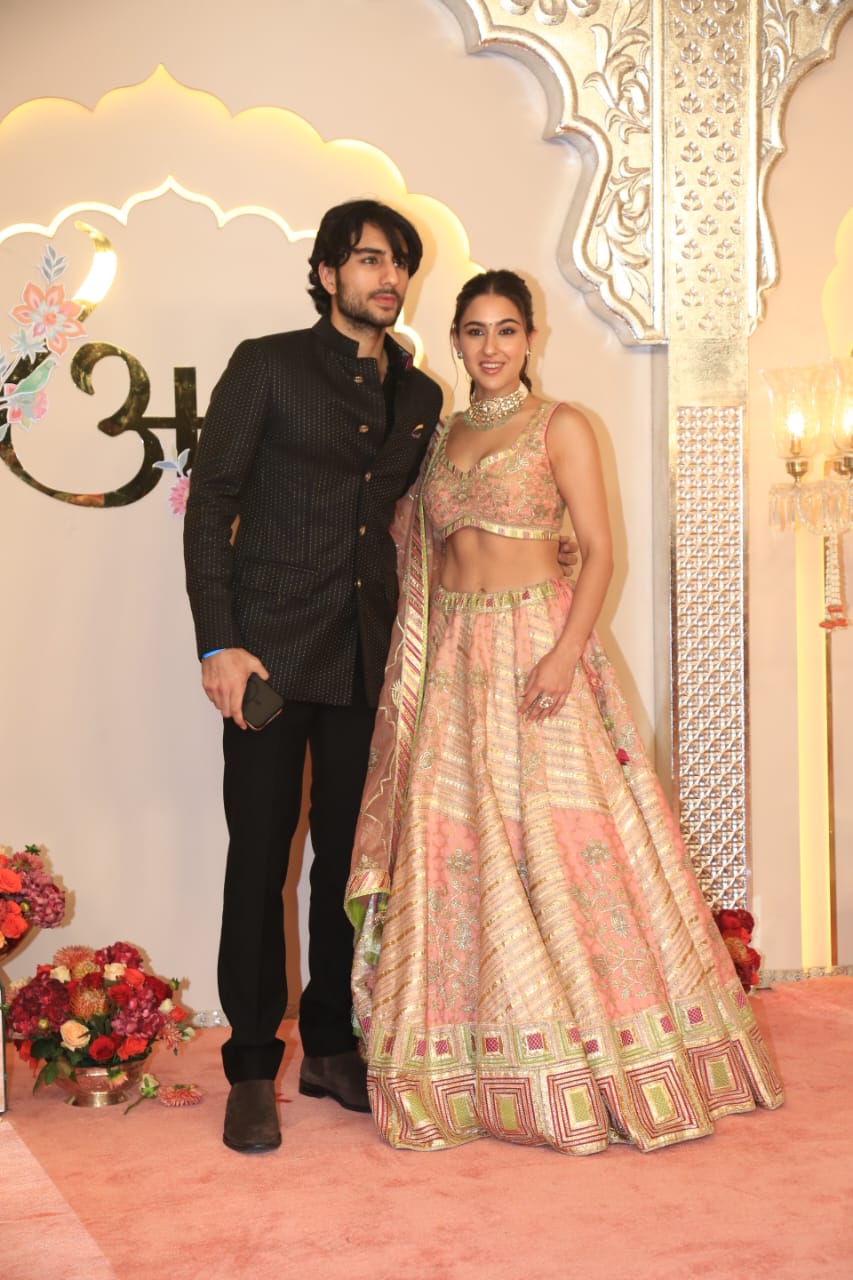 Sara Ali Khan and Ibrahim Ali Khan arrive for Anant and Radhika's wedding ceremony.