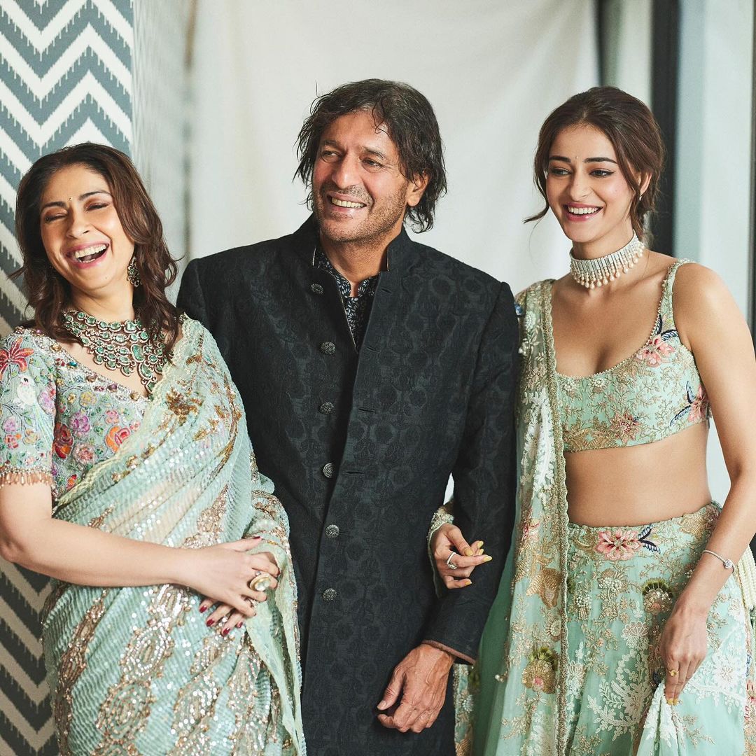 Ananya with her father Chunky Pandey and mother Bhavana Pandey, all dressed to impress.