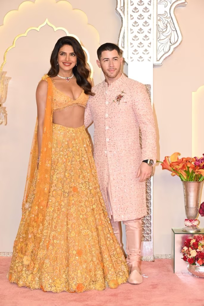 Priyanka Chopra with her husband Nick Jones at Anant Ambani And Radhika Merchant Wedding Celebration.