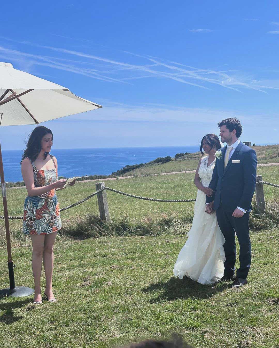 Kajal Aggarwal posted several heartwarming moments from the event on social media, including stories featuring her against a backdrop of a blue sky