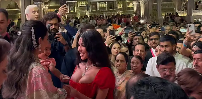 American TV Sensation Kim Kardashian with Isha Ambani during Anant and radhika's wedding.