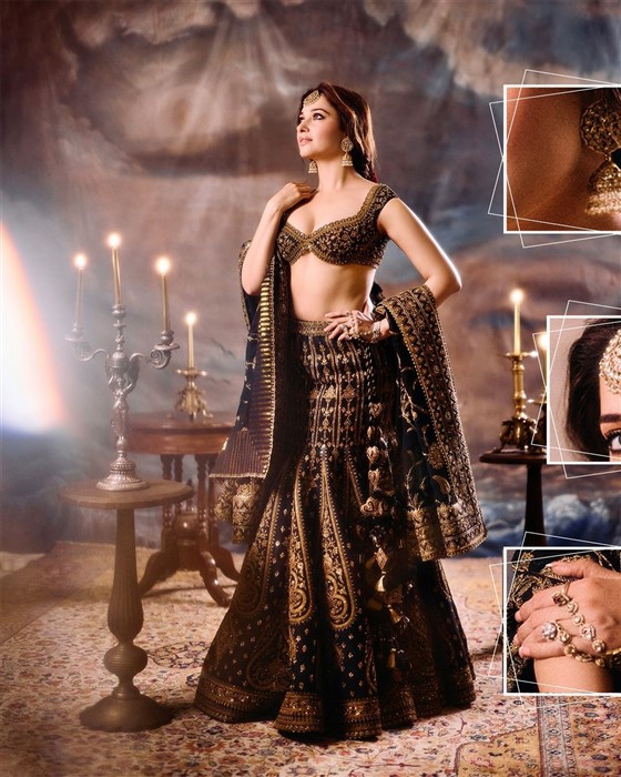 In a stunning black and gold lehenga, Tamannaah Bhatia showcases timeless beauty and sophistication