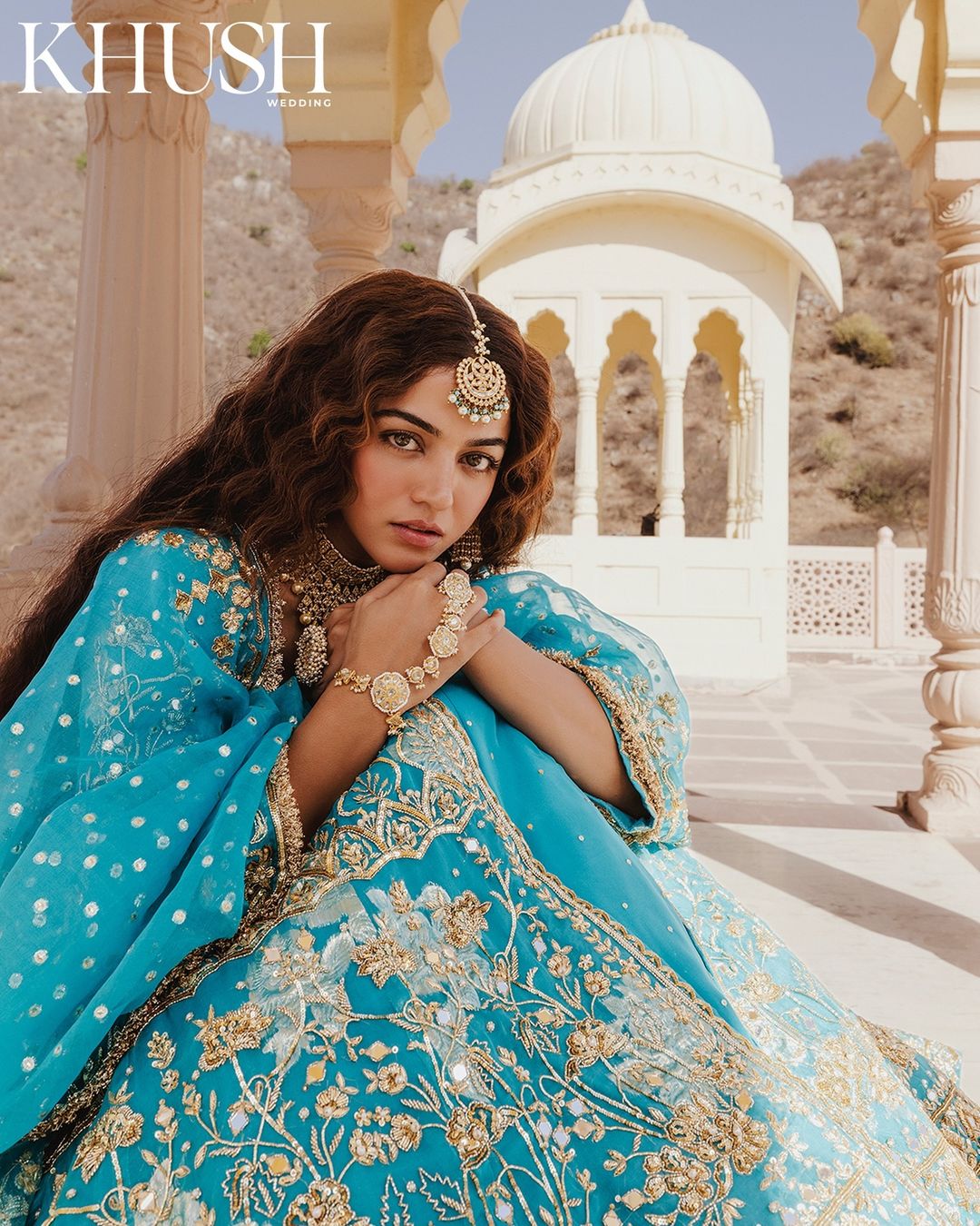 Wamiqa Gabbi a vision in blue, stuns in her latest photoshoot wearing a beautiful blue attire adorned with intricate golden threadwork.