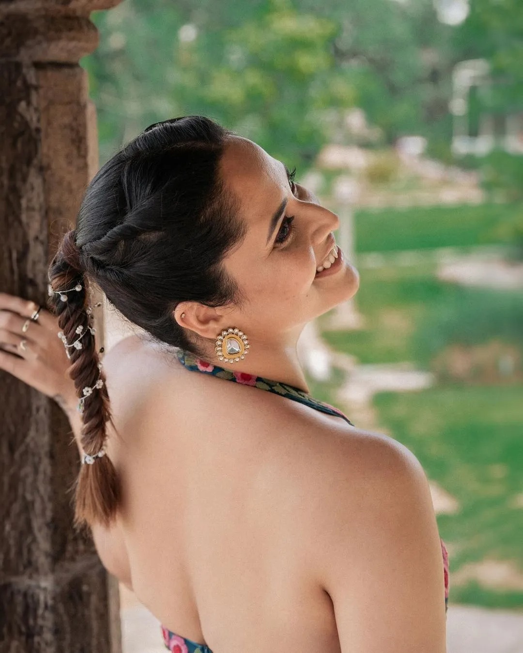 Anasuya Bharadwaj’s latest photoshoot feature her in a beautiful floral design gown